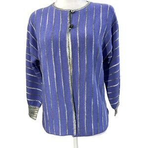 Anne‎ Pedersen Womens Sweater XS Blue Striped Open Front Cardigan Wool Blend
